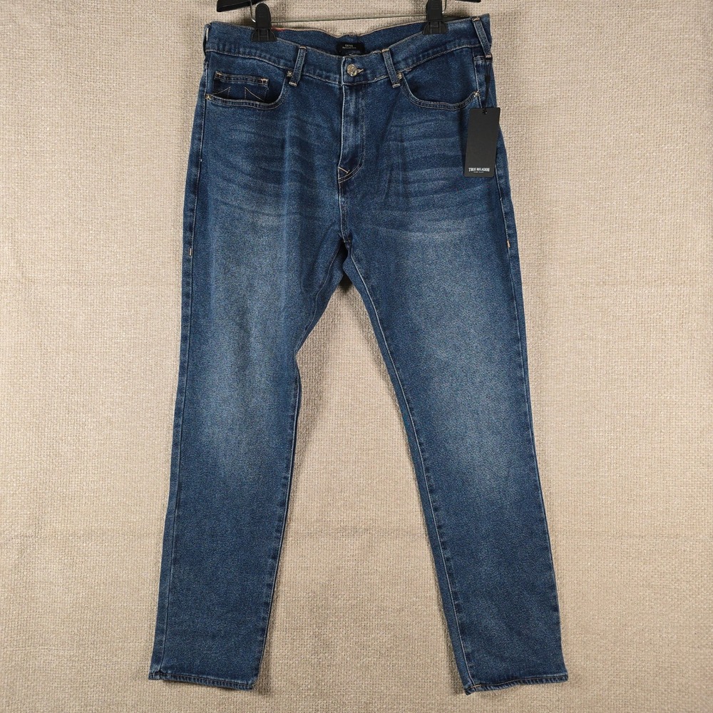 True Religion Mens Geno Relaxed Slim Jeans Medium Tide Wash 38x32 700385 NWT